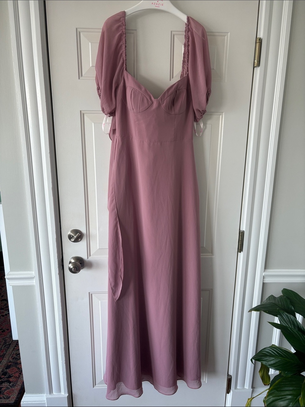 Azazie Mauve Puff-Sleeve Maxi Dress